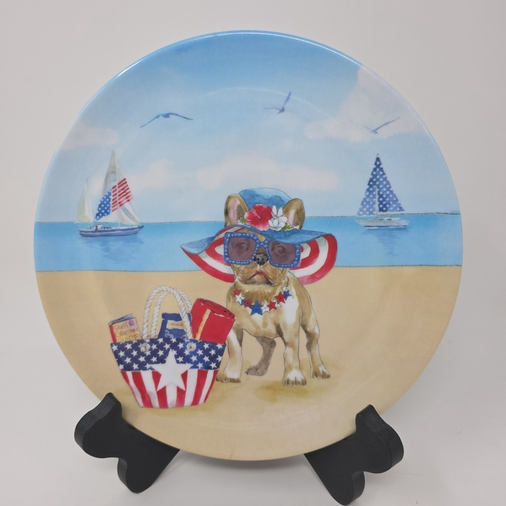Certified International Beth Grove 8-1/2" Melamine Plate Frenchie Boston Beach